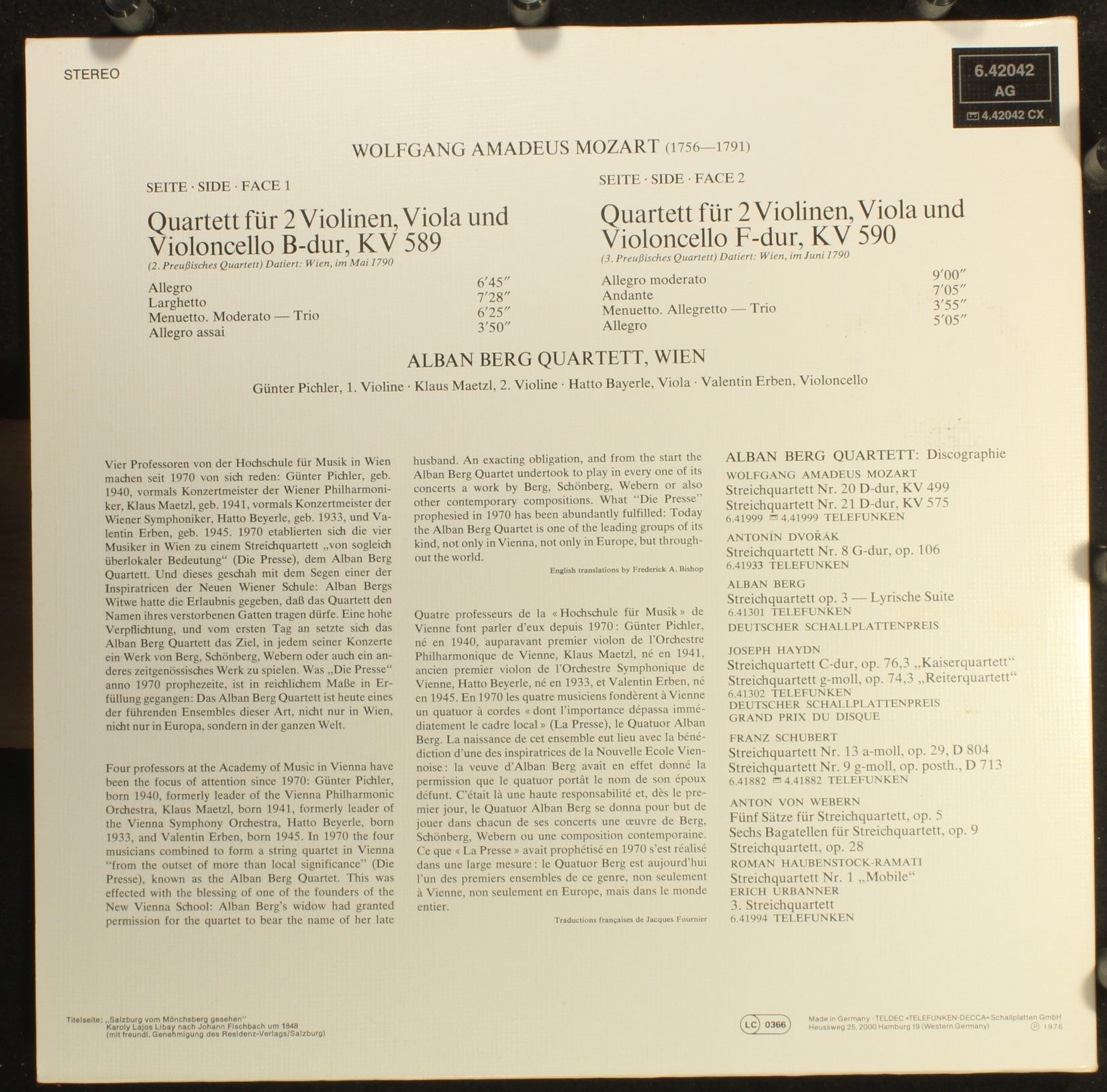 Telefunken 6.42042 AW - Wolfgang Amadeus Mozart, Alban Berg Quar - Image 2