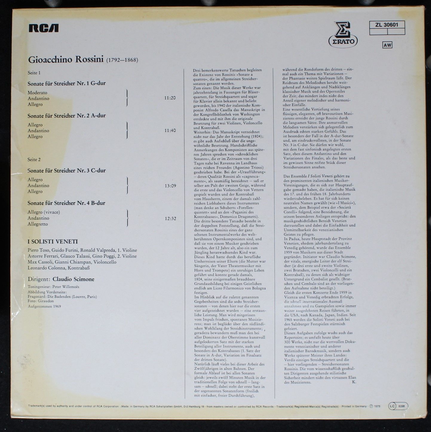 Erato ZL 30601 - Gioacchino Rossini, I Solisti Veneti, Claudio S - Image 4