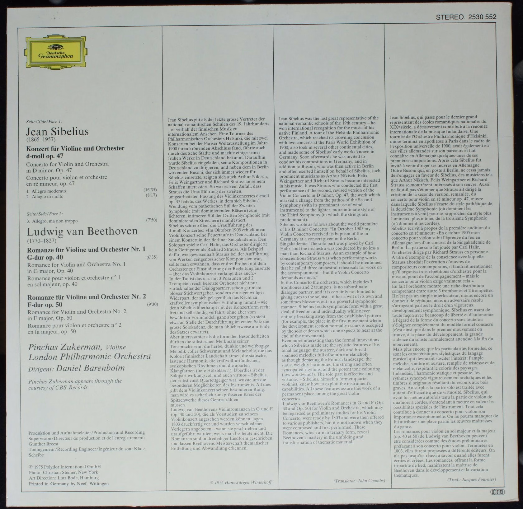Deutsche Grammophon 2530 552 - Jean Sibelius, Ludwig van Beethov - Image 2