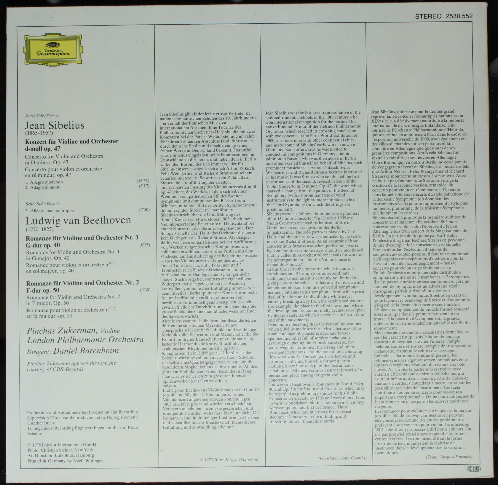 Deutsche Grammophon 2530 552 - Jean Sibelius, Ludwig van Beethov - Image 2