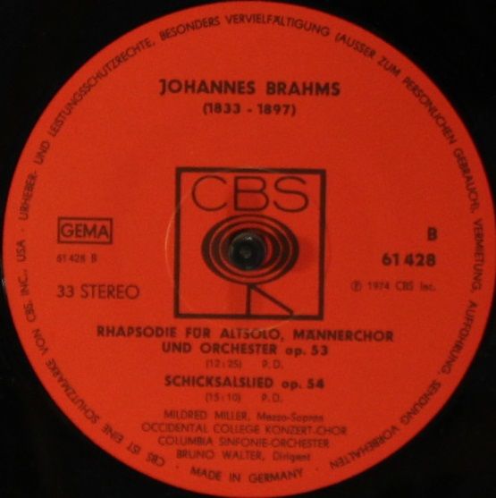 CBS 61 428 - Bruno Walter, Johannes Brahms, Columbia Symphony Or - Image 3