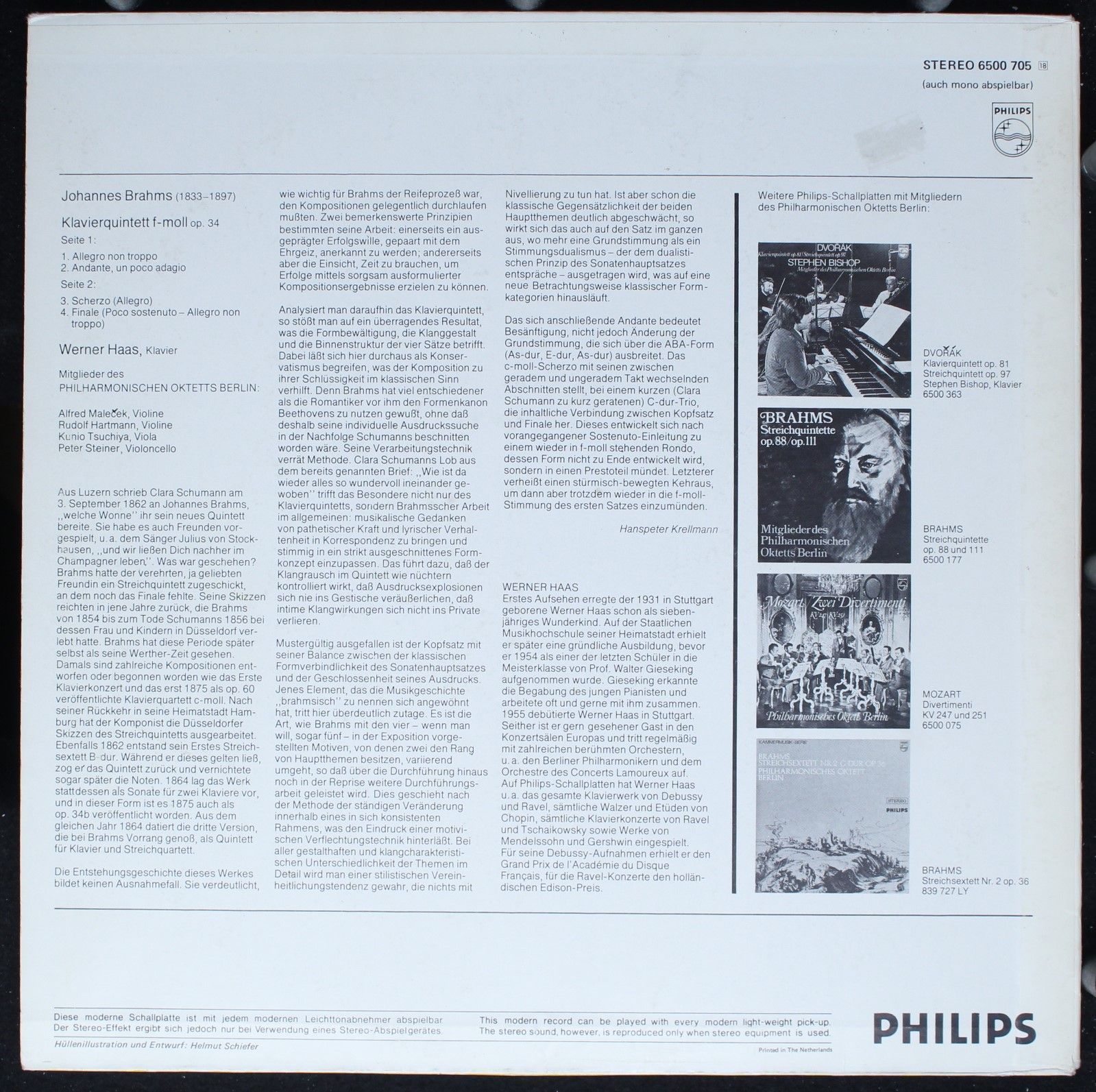 Philips 6500 705 - Johannes Brahms, Werner Haas, Members Of The - Image 4
