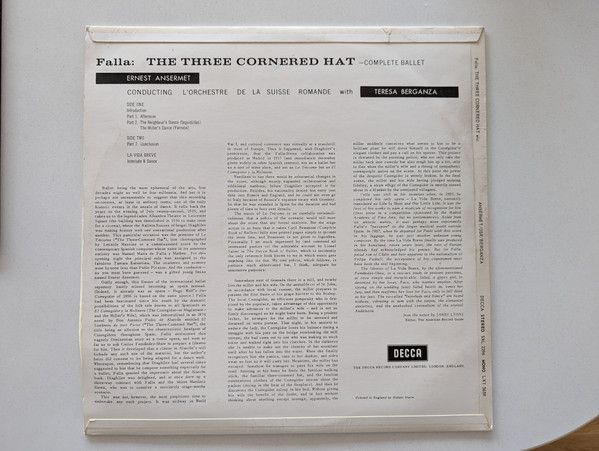 DECCA LXT 5659 - Manuel De Falla, Ernest Ansermet, L'Orchestre D - Image 2