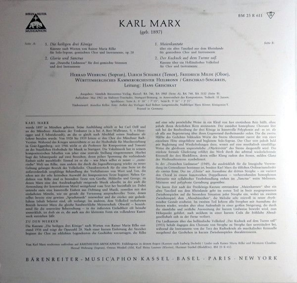 Bärenreiter-Musicaphon BM 25 R 611 - Karl Marx (3), Herrad Wehru - Image 2