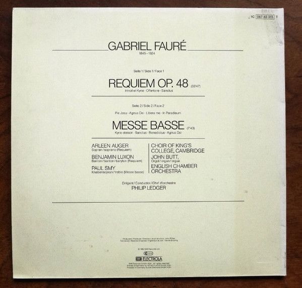 EMI Electrola 1C 067-43 315 T - Gabriel Fauré - Requiem / Messe - Image 2