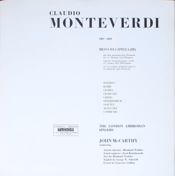Tudor TUD 06 01 - Claudio Monteverdi, John McCarthy, The Ambrosi - Image 3