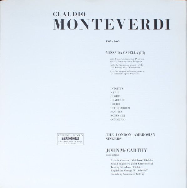 Tudor TUD 06 01 - Claudio Monteverdi, John McCarthy, The Ambrosi - Image 3