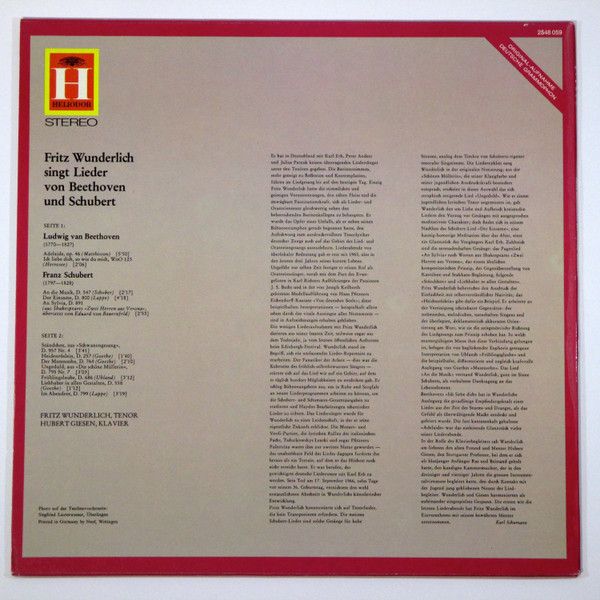 HELIODOR 2548 059 - Fritz Wunderlich - Lieder Von Beethoven & Sc - Image 2