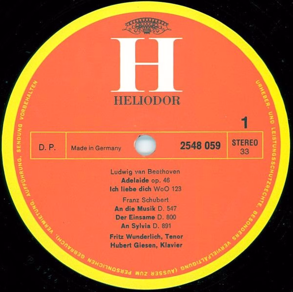 HELIODOR 2548 059 - Fritz Wunderlich - Lieder Von Beethoven & Sc - Image 3