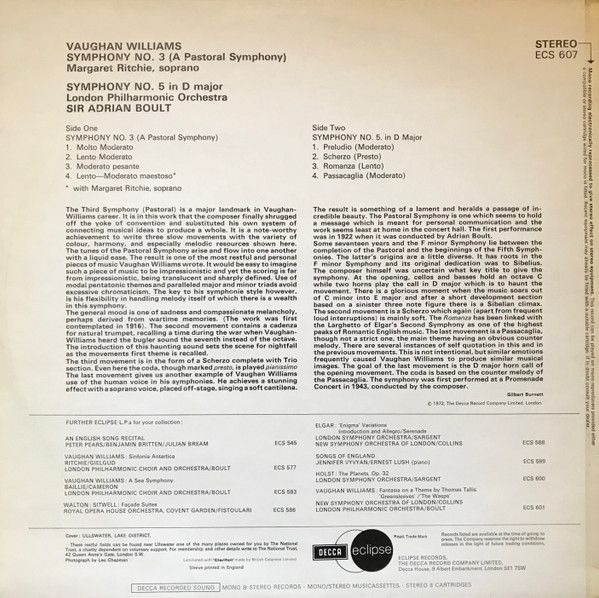 DECCA ECS 607 - Ralph Vaughan Williams, London Philharmonic Orch - Image 2