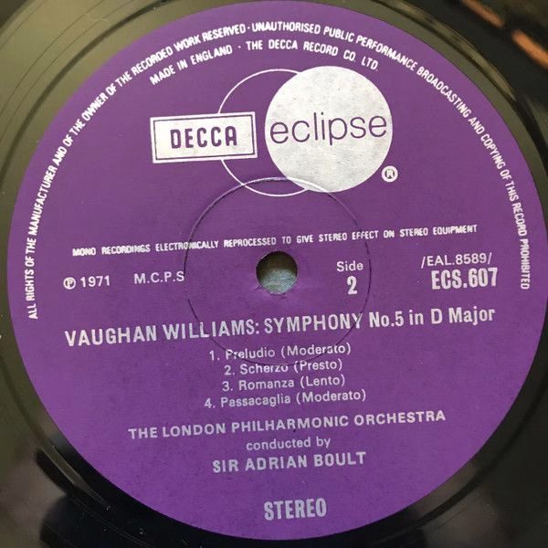 DECCA ECS 607 - Ralph Vaughan Williams, London Philharmonic Orch - Image 4
