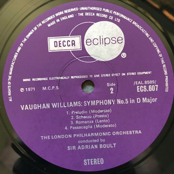 DECCA ECS 607 - Ralph Vaughan Williams, London Philharmonic Orch - Image 4