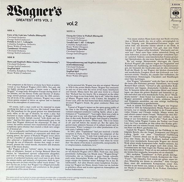CBS Harmony S30038 - Richard Wagner - Richard Wagner’s Greatest - Image 2
