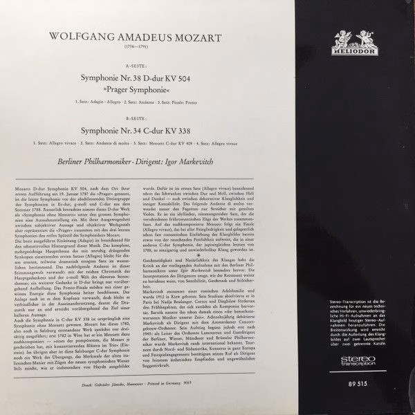 HELIODOR 89 515 - Wolfgang Amadeus Mozart, Igor Markevitch, Berl - Image 2
