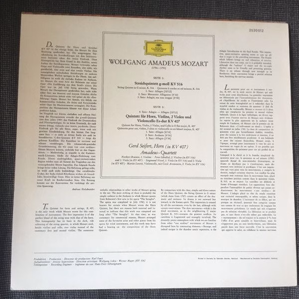 Deutsche Grammophon 2530 012 - Wolfgang Amadeus Mozart, Gerd Sei - Image 2