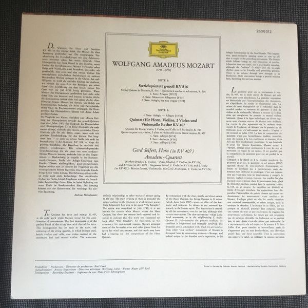 Deutsche Grammophon 2530 012 - Wolfgang Amadeus Mozart, Gerd Sei - Image 2