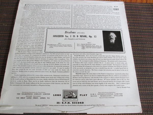 His Master's Voice ALP.1297 - Johannes Brahms, Arthur Rubinstein - Image 2