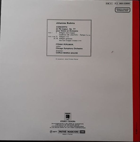 La Voix De Son Maître 2C 069-02899 - Johannes Brahms, Itzhak Per - Image 2