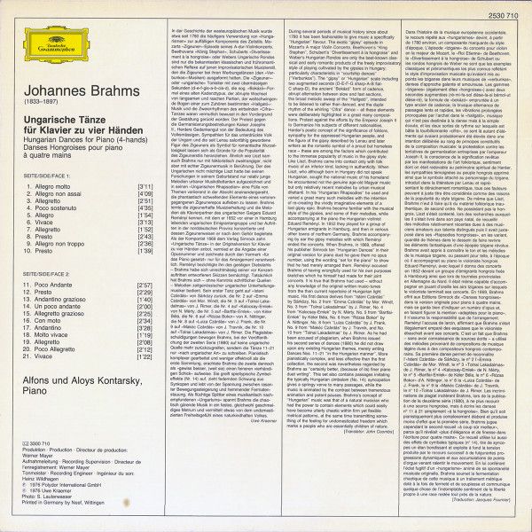 Deutsche Grammophon 2530 710 - Johannes Brahms, Alfons & Aloys K - Image 2