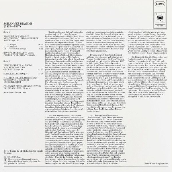 CBS 61 428 - Bruno Walter, Johannes Brahms, Columbia Symphony Or - Image 2
