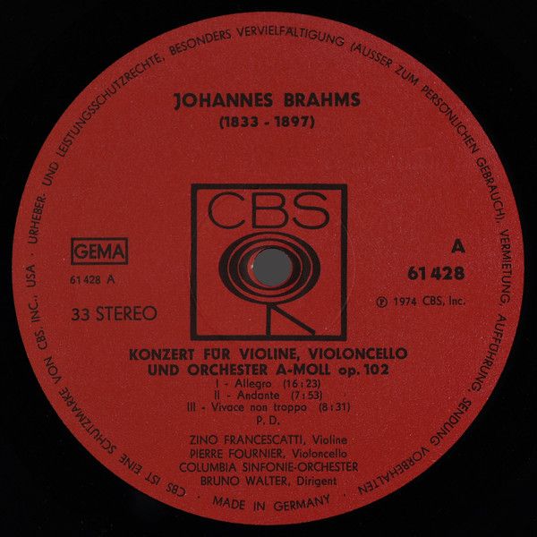 CBS 61 428 - Bruno Walter, Johannes Brahms, Columbia Symphony Or - Image 3