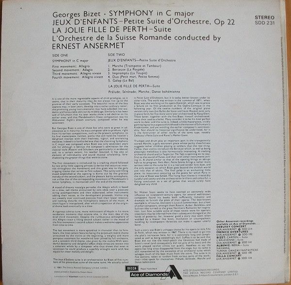 Ace Of Diamonds SDD 231 - Georges Bizet, L'Orchestre De La Suiss - Image 2