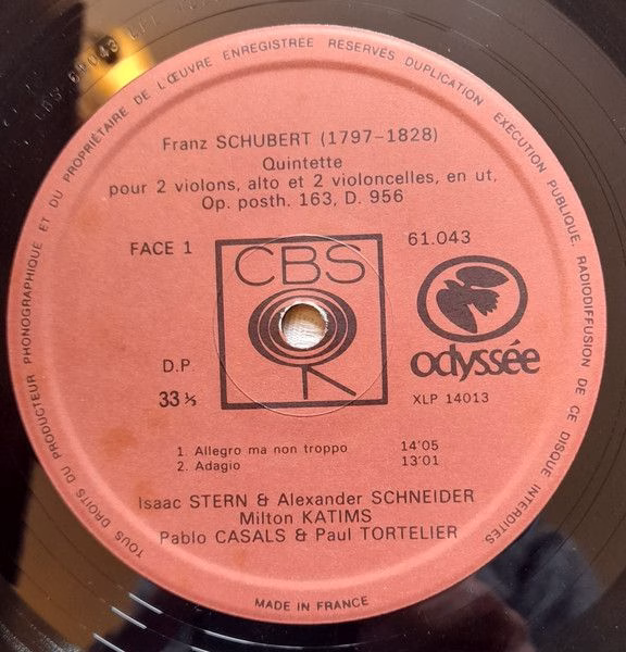 CBS 61 043 - Franz Schubert, Pablo Casals, Paul Tortelier, Milto - Image 3