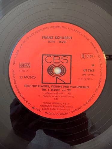 CBS 61 763 - Franz Schubert, Pablo Casals, Eugene Istomin, Alexa - Image 2