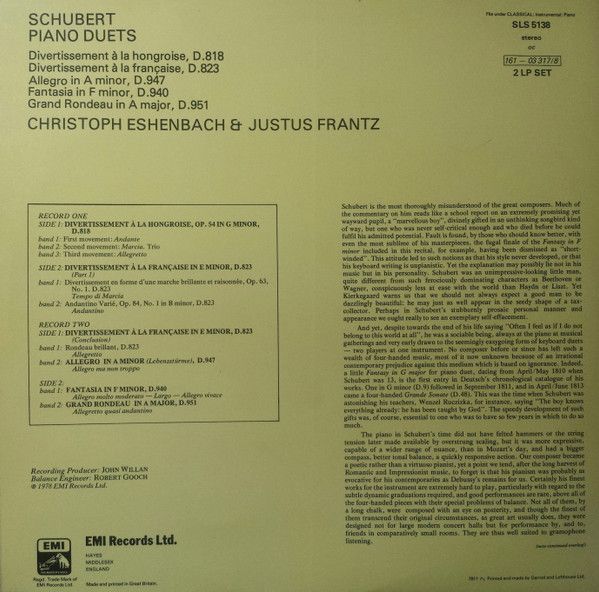 His Master's Voice SLS 5138 - Franz Schubert, Christoph Eschenba - Image 4