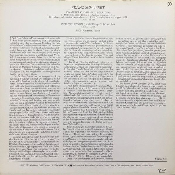 CBS CBS 61862 - Franz Schubert, Leon Fleisher - Sonate Für Klavi - Image 2