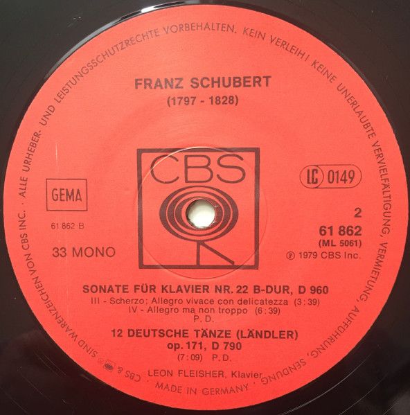 CBS CBS 61862 - Franz Schubert, Leon Fleisher - Sonate Für Klavi - Image 4