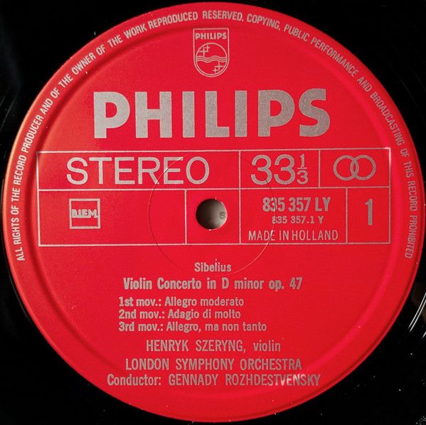 Philips 835 357 LY - Henryk Szeryng, Jean Sibelius, Sergei Proko - Image 3