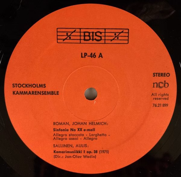 BIS LP-46 - Stockholms Kammarensemble - Sinfonia No 20 E-moll / - Image 5