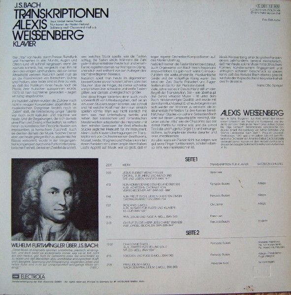 HÖR ZU 1 C 061-12 505 - Johann Sebastian Bach, Alexis Weissenber - Image 2
