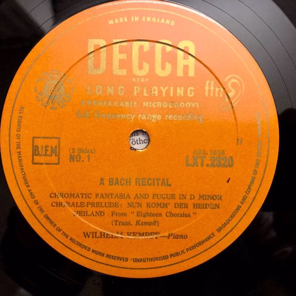 DECCA LXT 2820 - Wilhelm Kempff - A Bach Recital - Image 3