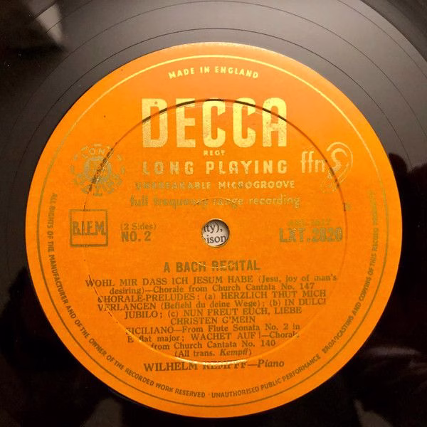 DECCA LXT 2820 - Wilhelm Kempff - A Bach Recital - Image 4