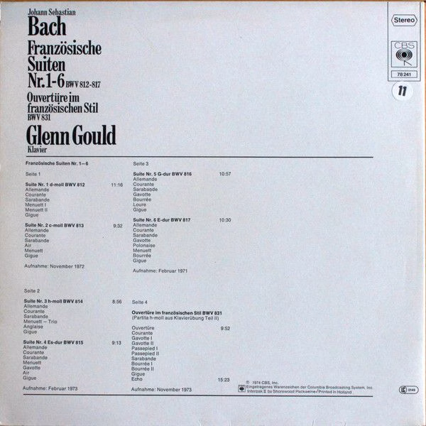 CBS 78 241 - Johann Sebastian Bach, Glenn Gould - Französische S - Image 2