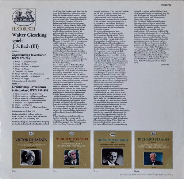 HELIODOR 2548 732 - Walter Gieseking, Johann Sebastian Bach - Zw - Image 2