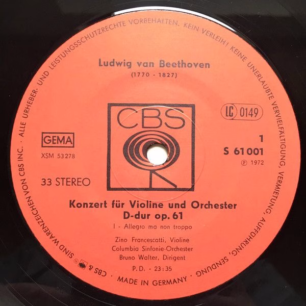 CBS S 61 001 - Ludwig van Beethoven, Bruno Walter, Zino Francesc - Image 3