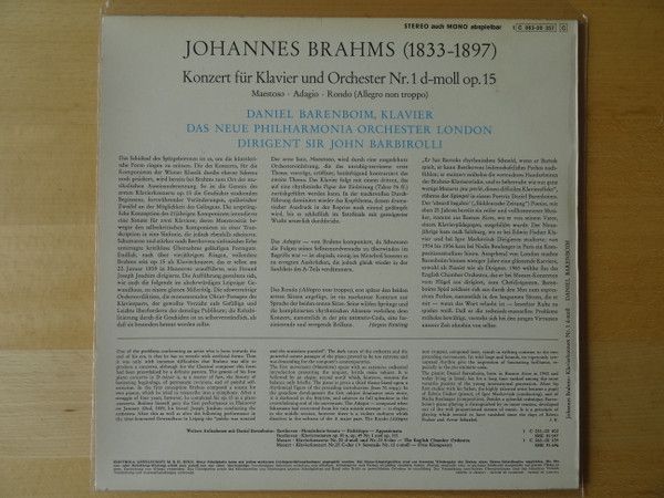 EMI Electrola 1C 063-00 357 - Johannes Brahms, Daniel Barenboim, - Image 2