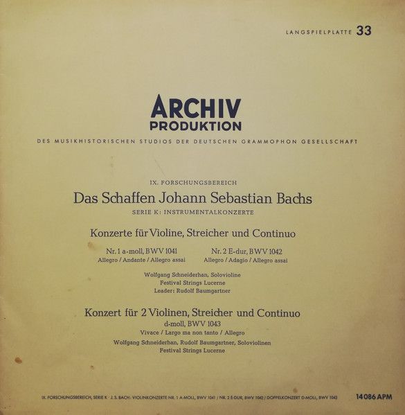Archiv Produktion 14 086 APM - Johann Sebastian Bach, Wolfgang S