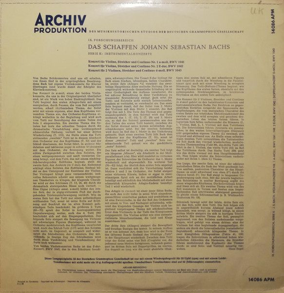 Archiv Produktion 14 086 APM - Johann Sebastian Bach, Wolfgang S - Image 2