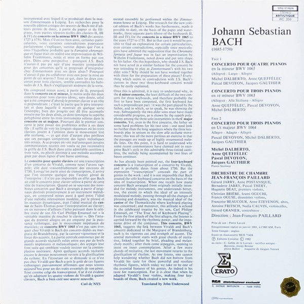 Erato STU 71424 - Johann Sebastian Bach, Anne Queffélec, Michel - Image 4