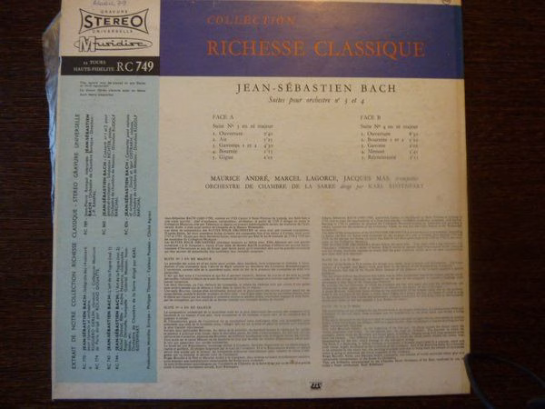 Musidisc RC 749 - Johann Sebastian Bach, Kammerorchester Des Saa - Image 2
