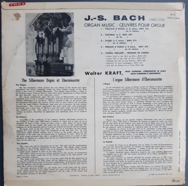 FONA PW 27 - Johann Sebastian Bach, Walter Kraft - Organ Music - - Image 2