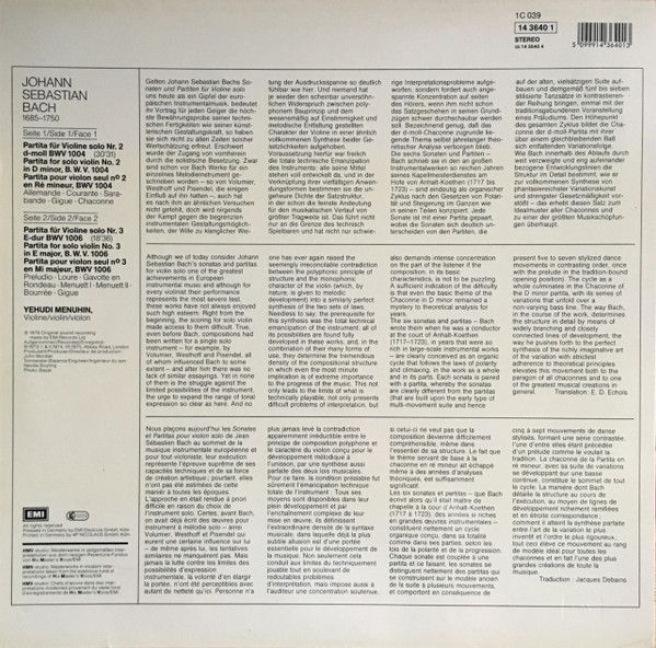 EMI 1C 039 14 3640 1 - Johann Sebastian Bach, Yehudi Menuhin - P - Image 2