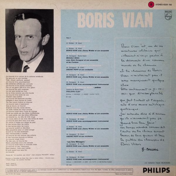 Philips 6325 182 - Boris Vian - Chansons Possibles, Ou Impossibl - Image 2