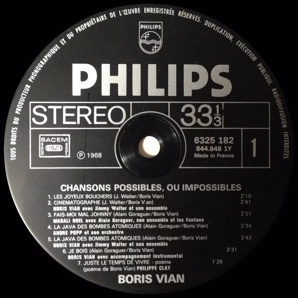 Philips 6325 182 - Boris Vian - Chansons Possibles, Ou Impossibl - Image 3
