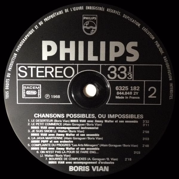 Philips 6325 182 - Boris Vian - Chansons Possibles, Ou Impossibl - Image 4