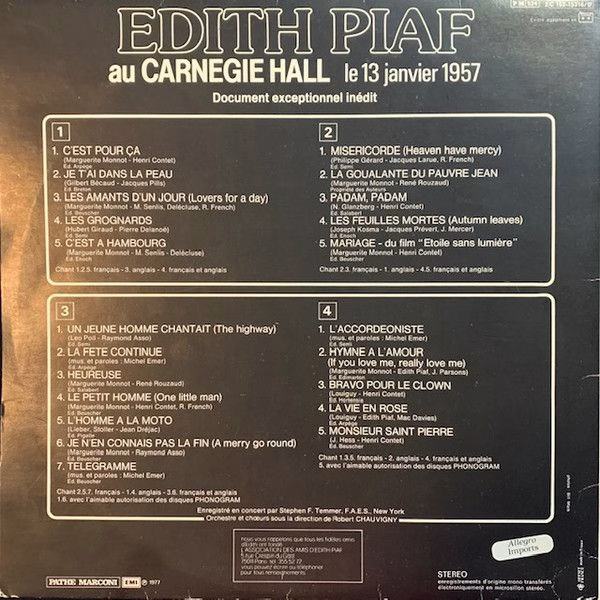 Columbia 2C 162 15316 / 17 - Edith Piaf - Au Carnegie Hall Le 13 - Image 2